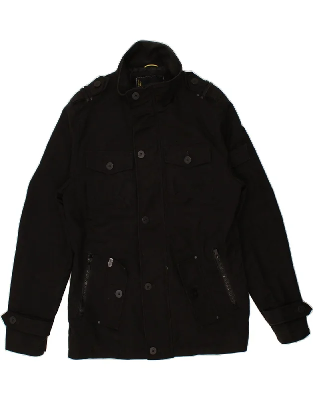 JACK & JONES Mens Utility Jacket UK 40 Large Black Cotton