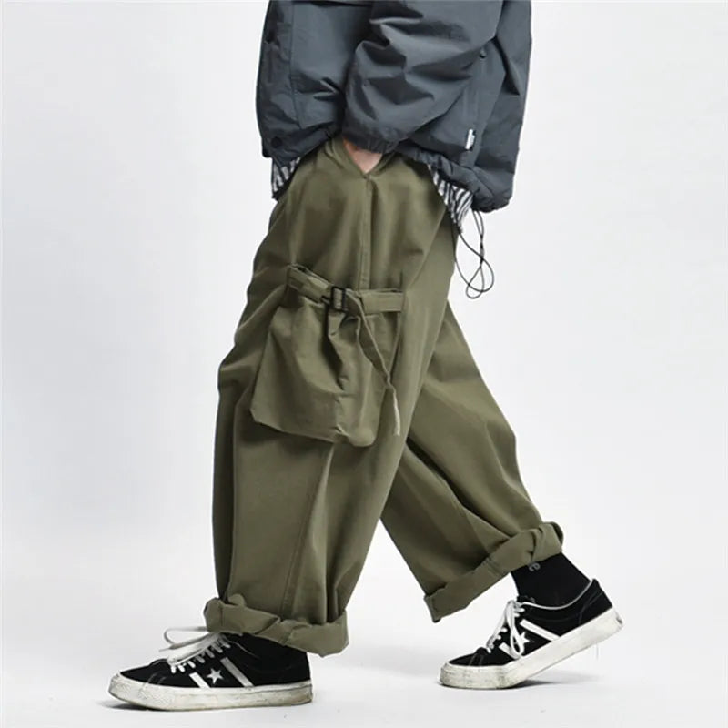 Multi Pocket Cargo Pants Safari Style Wide Leg Men's Trousers