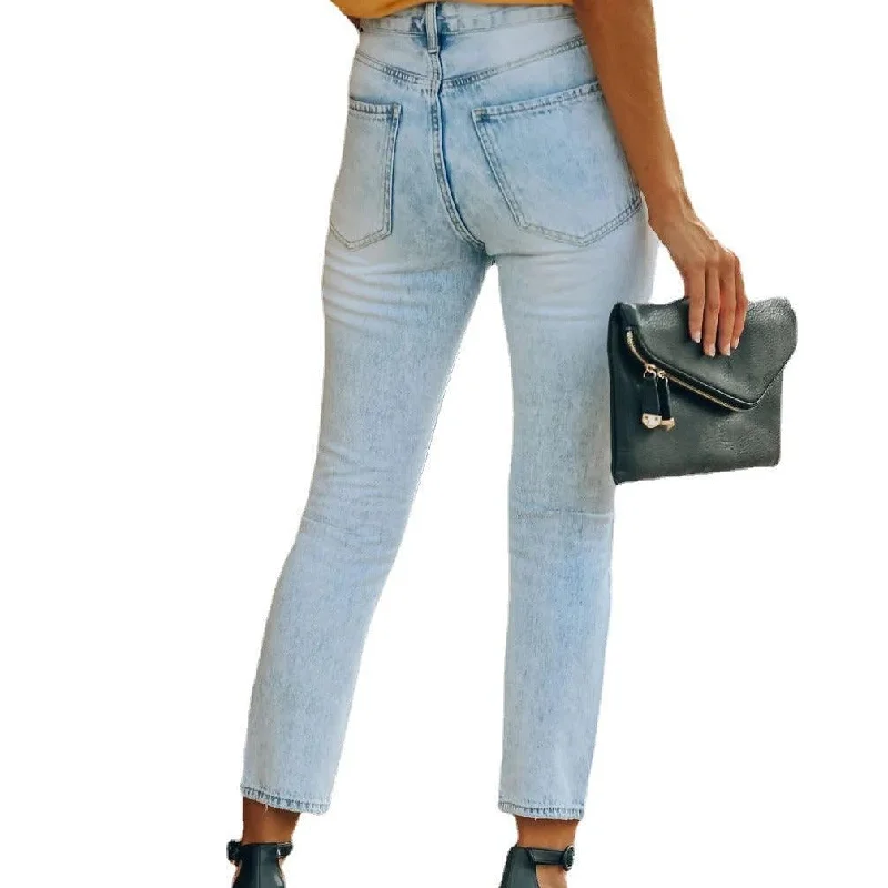 Denim Ripped Ankle-length Casual Pants