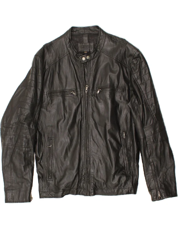 CONBIPEL Mens Bomber Leather Jacket IT 56 3XL Black Leather