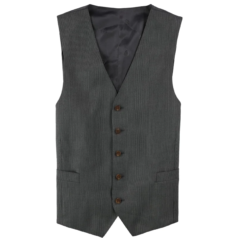 Ralph Lauren Mens Pinstriped Five Button Vest, Grey, 46 Long