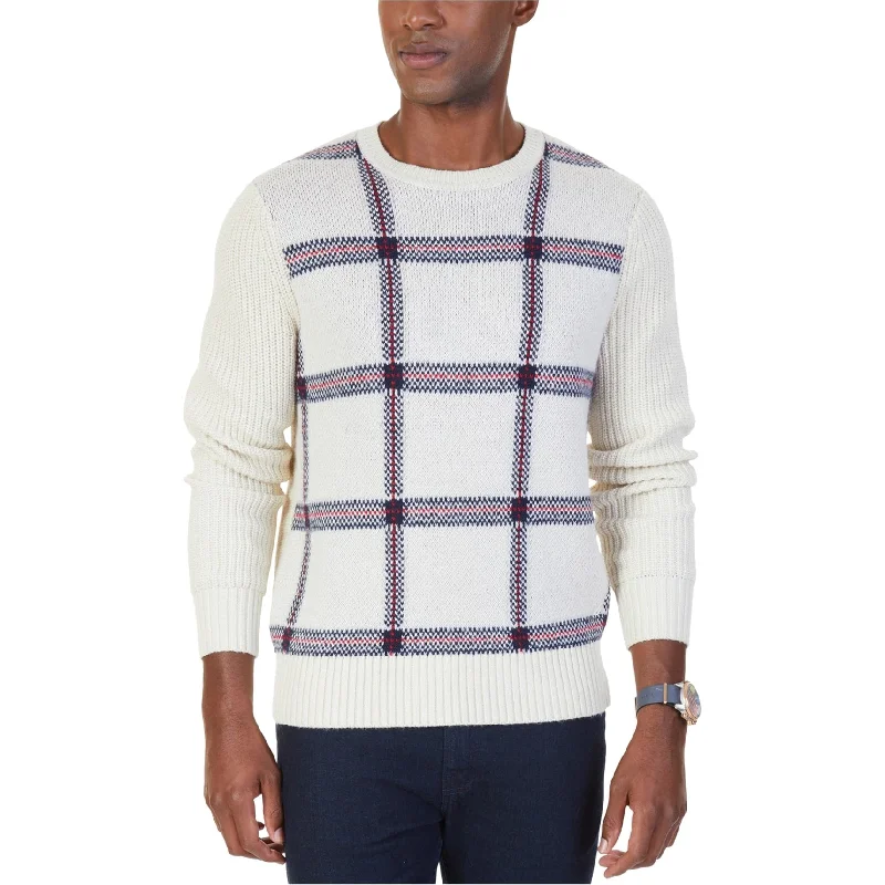 Nautica Mens Double Knit Pullover Sweater, Off-White, Large