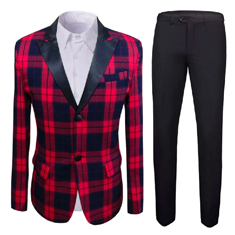 Red Plaid Suit Slim Fit 2-Piece Tuxedo Suit