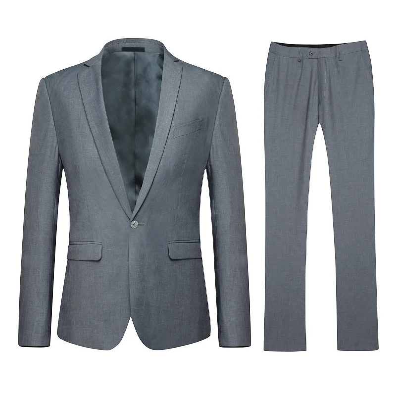 Two Piece Grey Suit One Button Suit