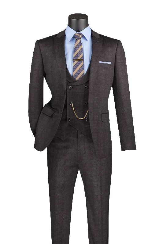 Vintique Collection: Glen Plaid Slim Fit Suit with Peak Lapel in Black