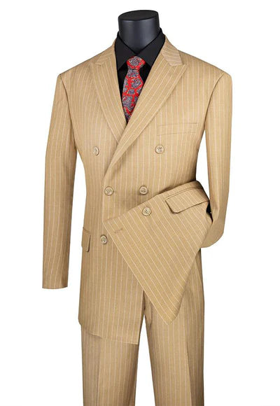 Symphony Collection: Camel 2 Piece Pinstripe Double Breasted Regular Fit Suit