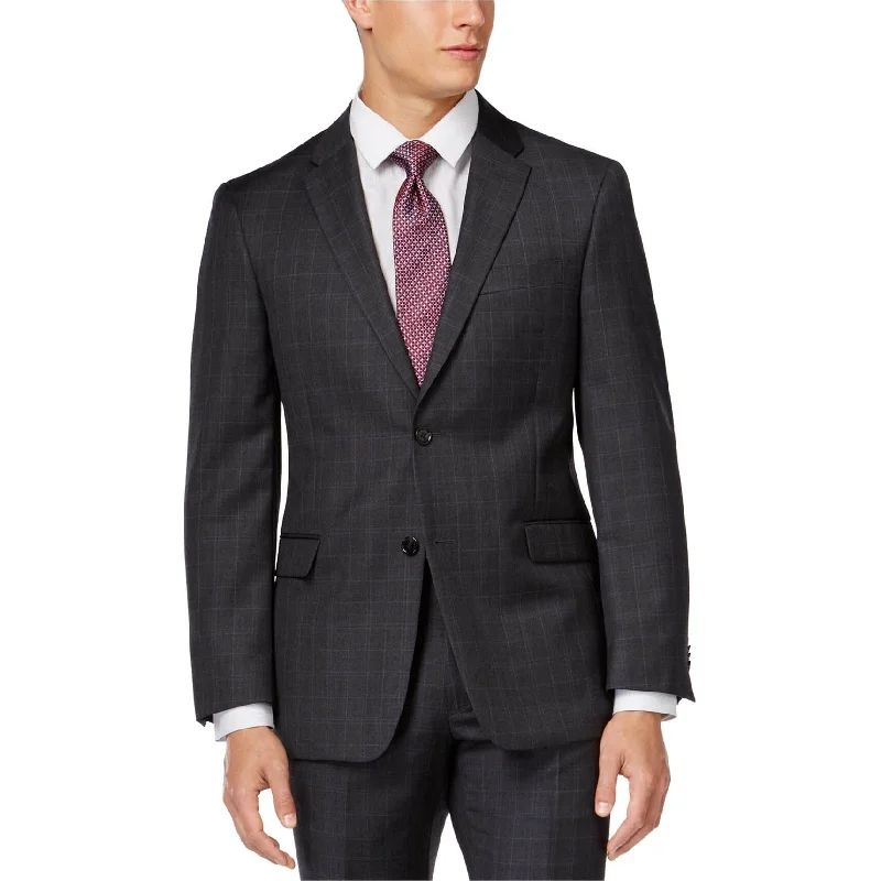 Tommy Hilfiger Mens Windowpane Two Button Blazer Jacket, Grey, 36 Regular