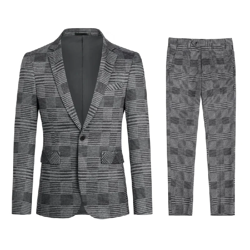 Plaid Stripe Suit Slim Fit 2-Piece Casual Suit