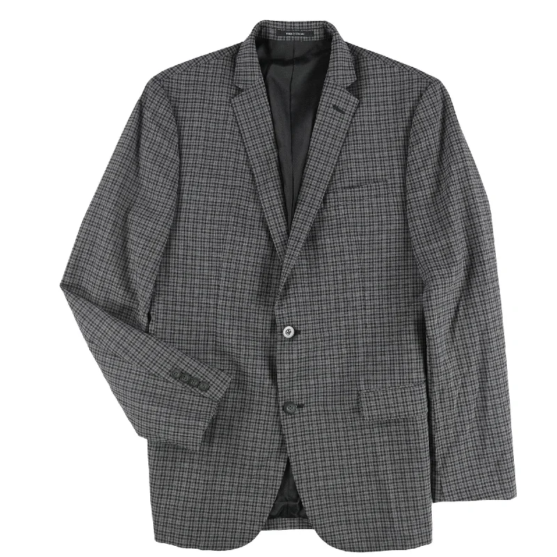 bar III Mens Check Two Button Blazer Jacket, Grey, 42 Long