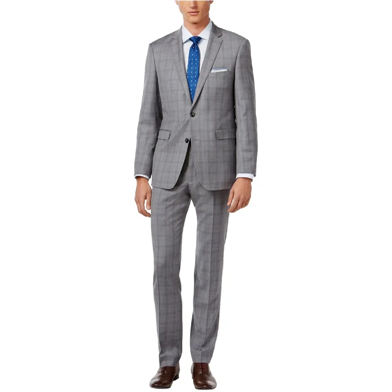 Vince Camuto Mens 2 Piece Windowpane Formal Tuxedo, Grey, 44 Long / 37W x 40L