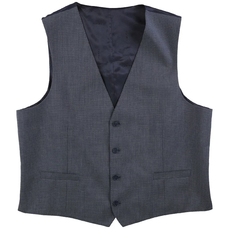 Calvin Klein Mens Check Four Button Vest, Blue, 46 X-Long