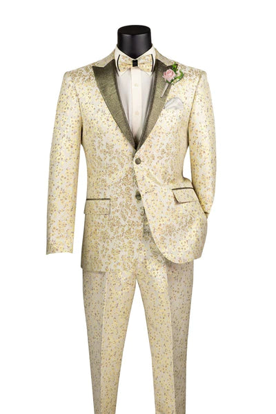 Eldoria Collection: Champagne 2 Piece Jacquard Fabric Single Breasted Slim Fit Tuxedo