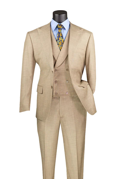 Classique Collection: Taupe 3 Piece Solid Color Single Breasted Modern Fit Suit