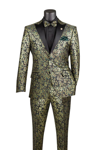 Eldoria Collection: Emerald 2 Piece Jacquard Fabric Single Breasted Slim Fit Tuxedo