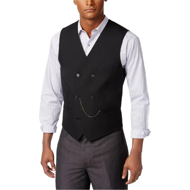 Independence Day Mens Double-Breasted Three Button Vest, Black, Medium