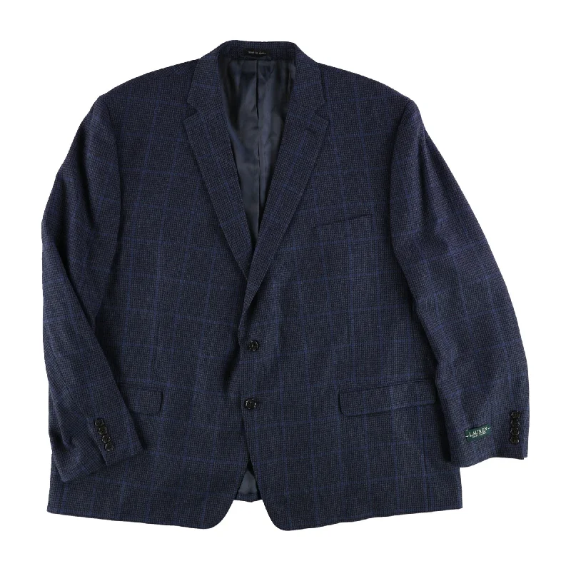 Ralph Lauren Mens Plaid Two Button Blazer Jacket, Blue, 40 Long