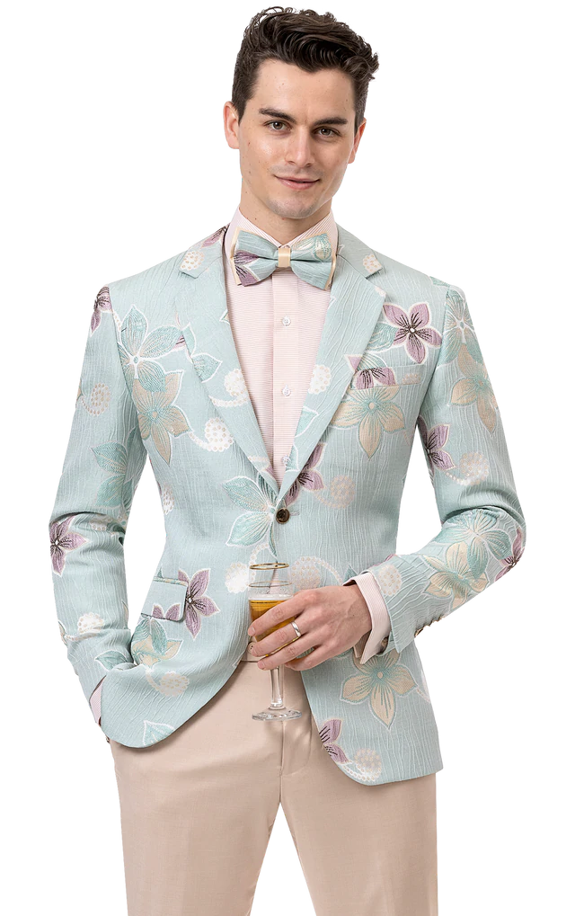 Light Teal Floral Print Fashion Blazer J148