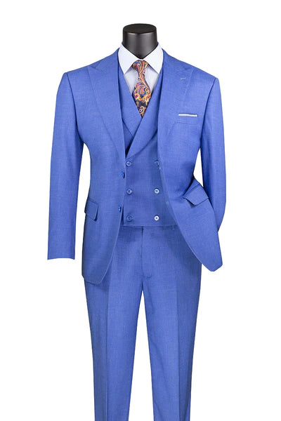 Classique Collection: Blue 3 Piece Solid Color Single Breasted Modern Fit Suit