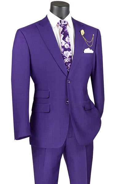 Astro Collection: Purple 2 Piece Windowpane Single Breasted Modern Fit Suit