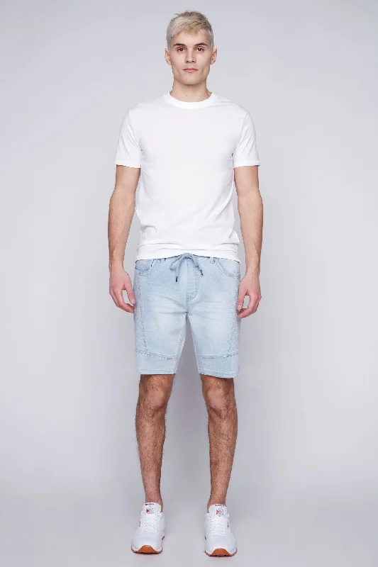 CASH - Mens Moto Stitch Denim Short - Blue Bleach