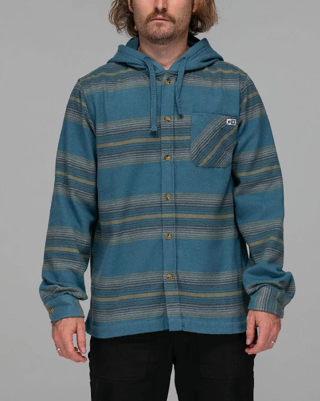 Outback Hooded L/S Flannel - Steel Blue