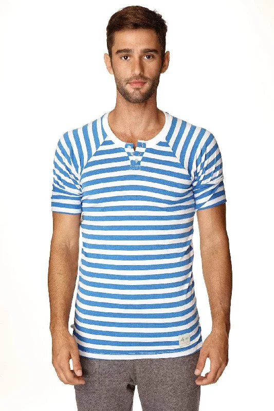 Nautical Raglan Resort Henley Tee (Blue & White Stripe)