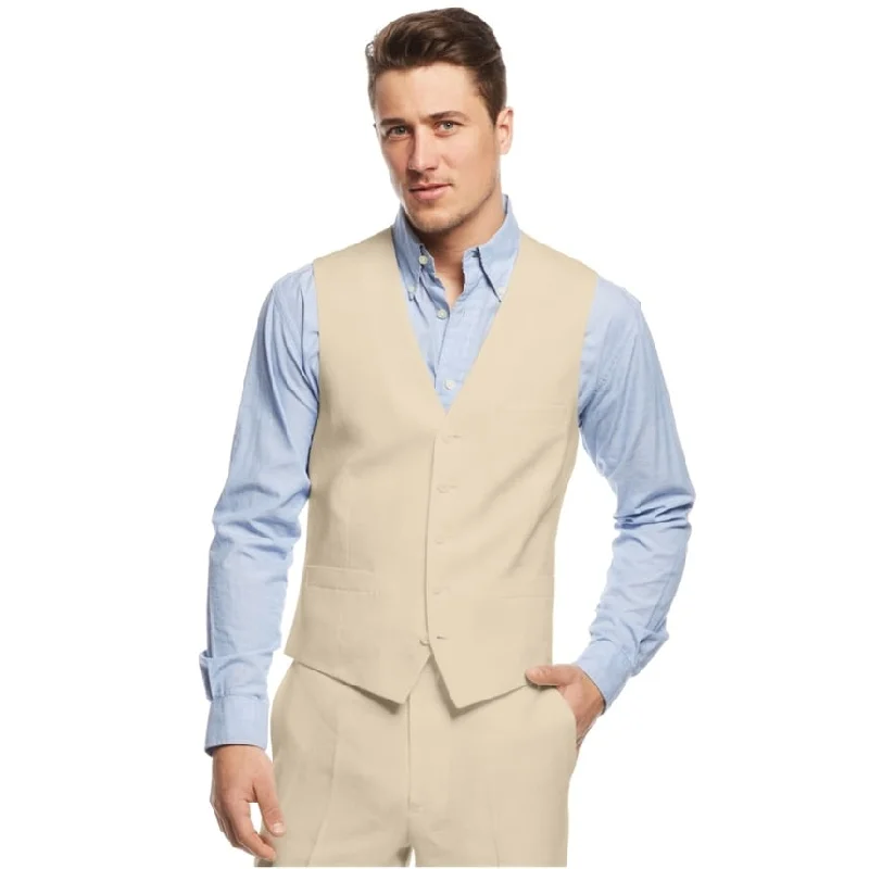 I-N-C Mens Smith Linen Blend Five Button Vest, Beige, Small (Regular)