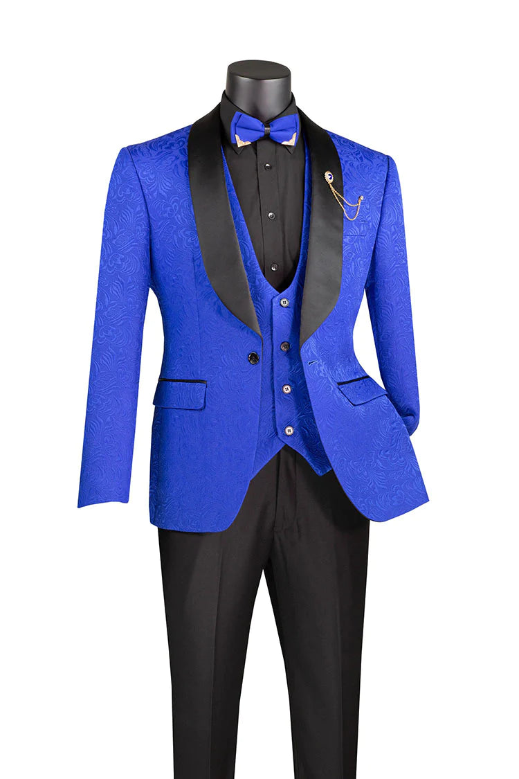 Riverra Collection: Royal 3 Piece Jacquard Pattern Single Breasted Slim Fit Tuxedo