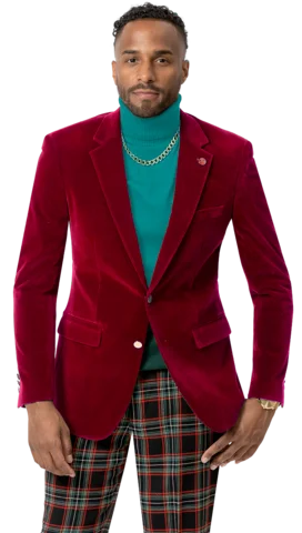 Red Solid Velvet Blazer J134