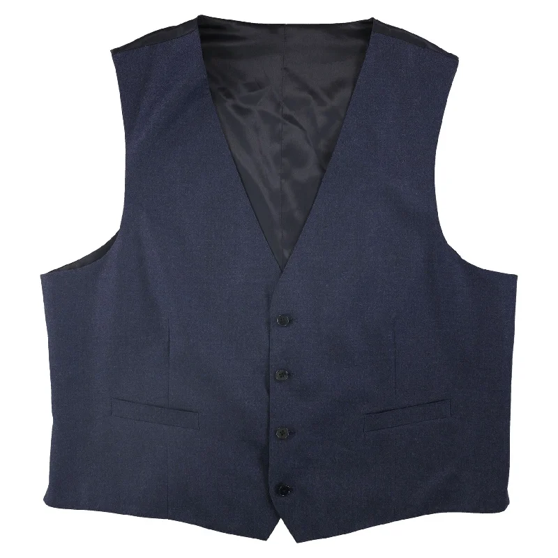 Calvin Klein Mens Solid Four Button Vest, Blue, 46 Long