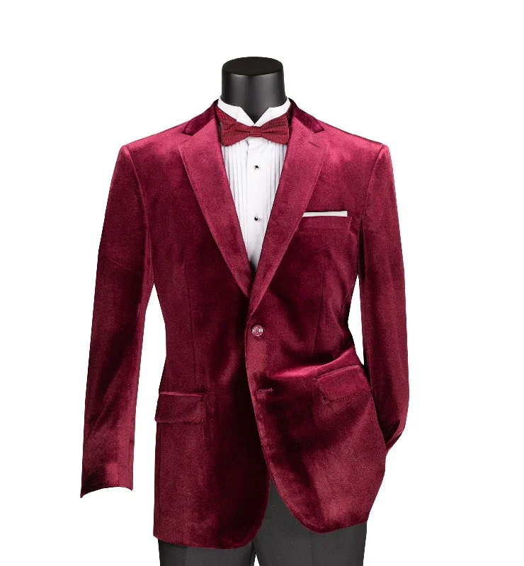 Countess Collection: Wine Velvet Solid Color Single Breasted Regular Fit Blazer