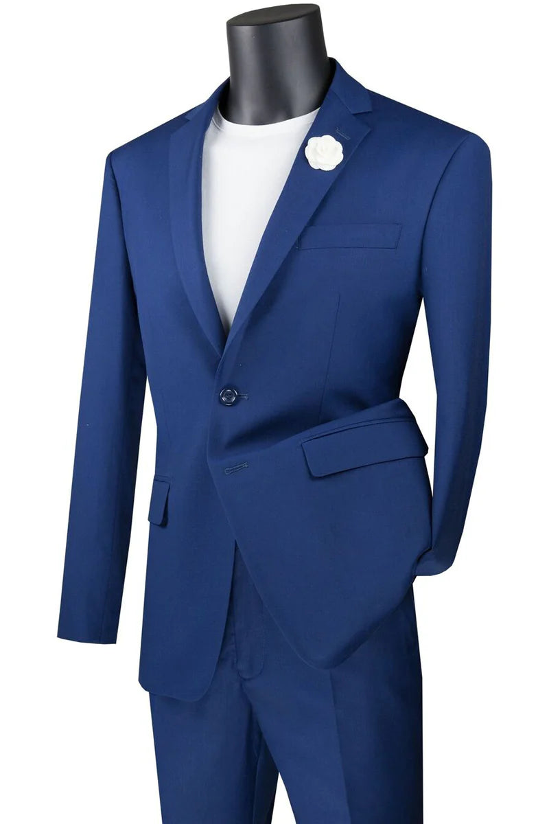 Vintagevo Collection: Twilight Blue 2 Piece Solid Color Single Breasted Slim Fit Suit