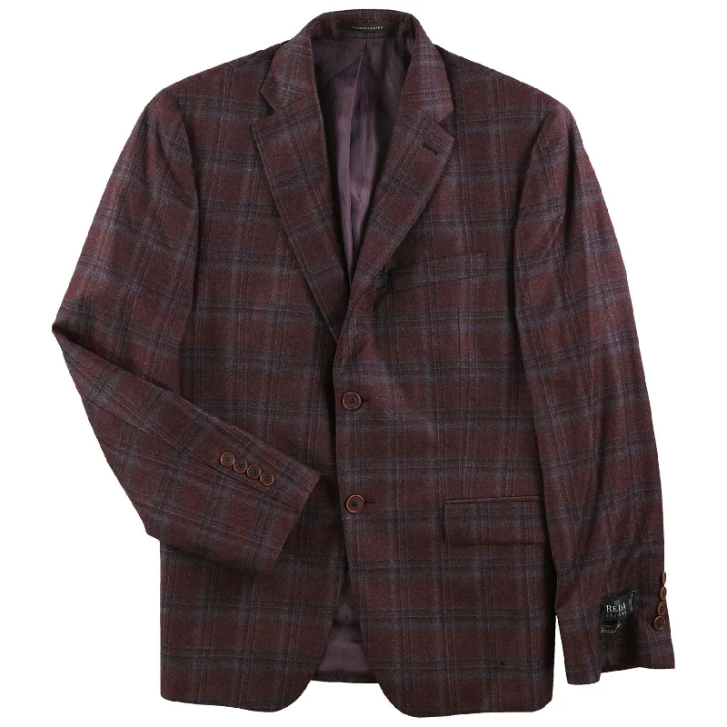 Tasso Elba Mens Plaid Felt Two Button Blazer Jacket, Purple, 38 Short