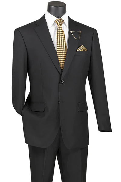 Marquis Collection: Black 2 Piece Solid Color Single Breasted Regular Fit Suit