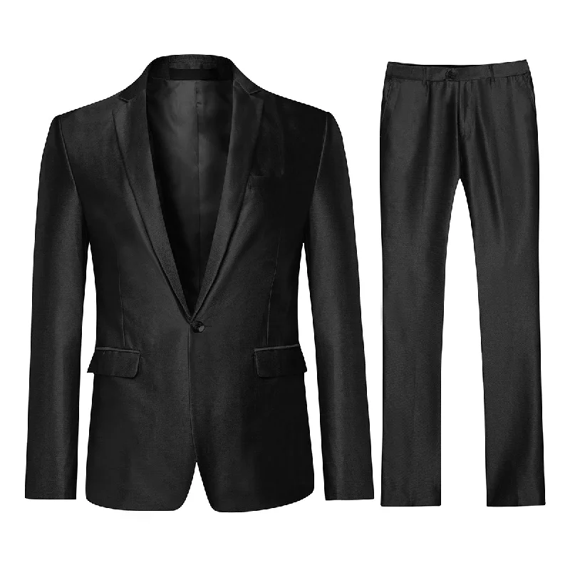 Two Piece Bright Black Suit One Button Suit