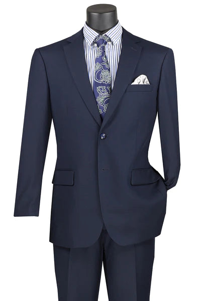 Marquis Collection: Navy 2 Piece Solid Color Single Breasted Regular Fit Suit