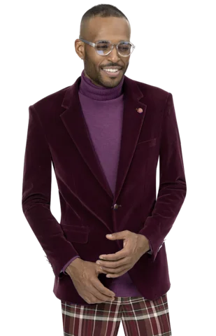 Burgundy Solid Velvet Blazer J134