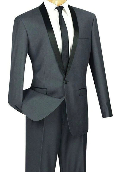 Rowling Collection: Slim Fit Tuxedo with Narrow Shawl Collar In Heather Grey