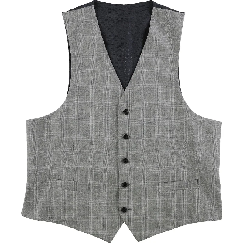 Michael Kors Mens Plaid Five Button Vest, Grey, 46 Long