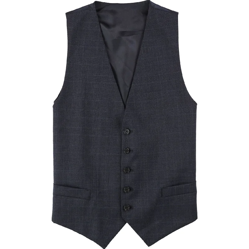 Tommy Hilfiger Mens Plaid Five Button Vest, Blue, 42 Short