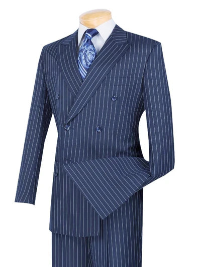 Symphony Collection: Blue 2 Piece Pinstripe Double Breasted Regular Fit Suit