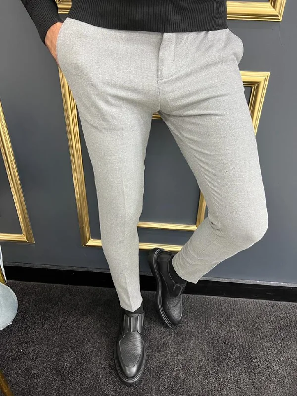 Thread Slim Fit Rope Detailed Grey Trousers