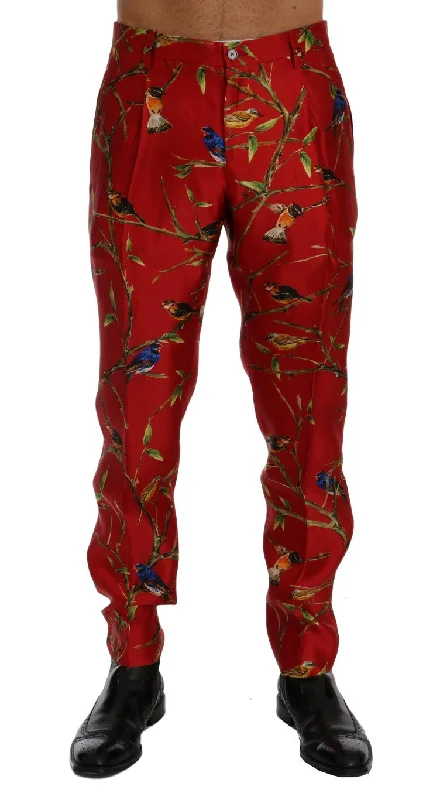 Dolce & Gabbana Elegant Silk Dress Trousers in  Bird Men's Print