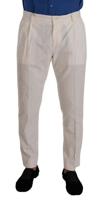 Dolce & Gabbana Elegant Tape Corduroy Pants in Off Men's