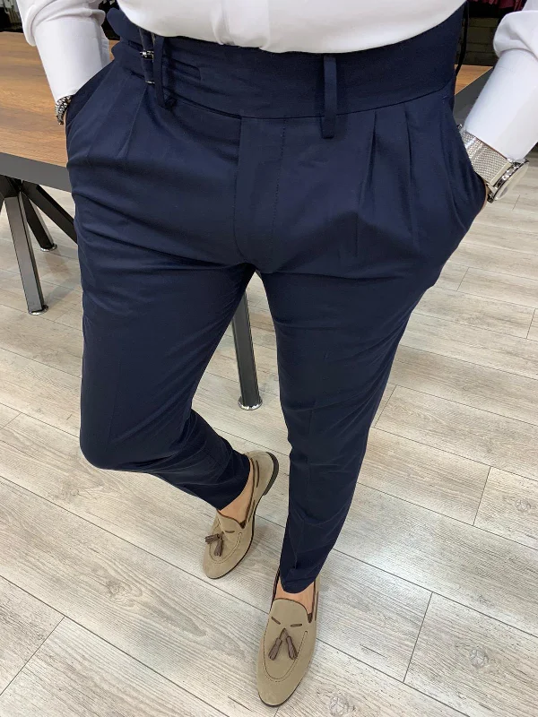 Ferrar Double Pleated Navy Pants