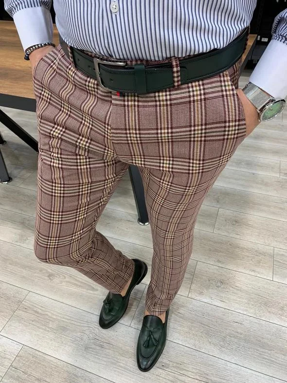 Lendfield Burgundy Plaid Slim Pants