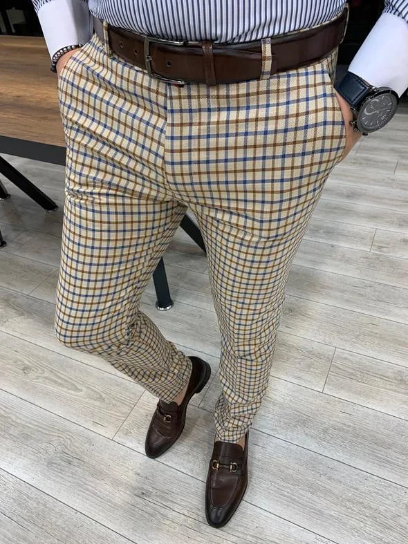 Lendfield Cream Plaid Slim Pants