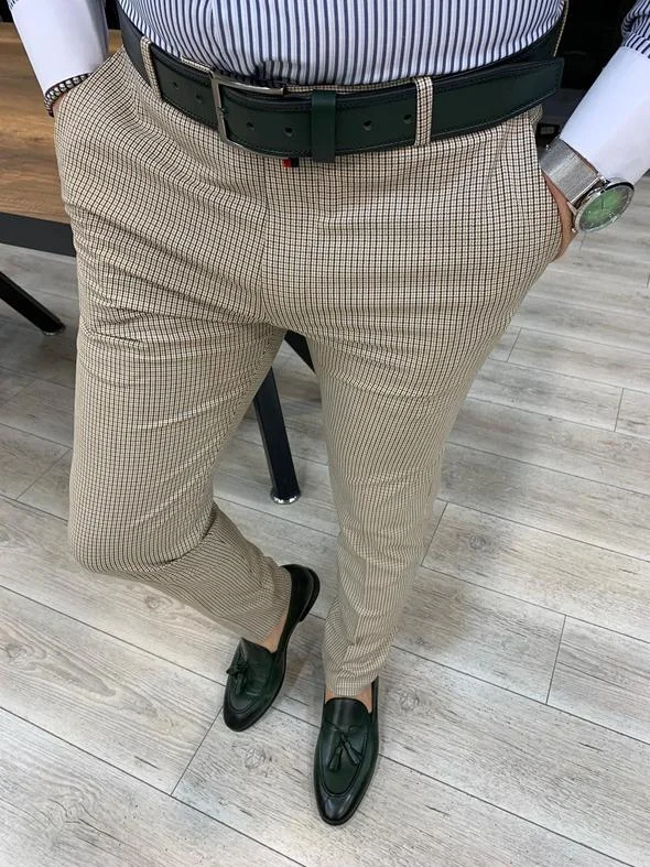 Lendfield Cream Plaid Slim Pants