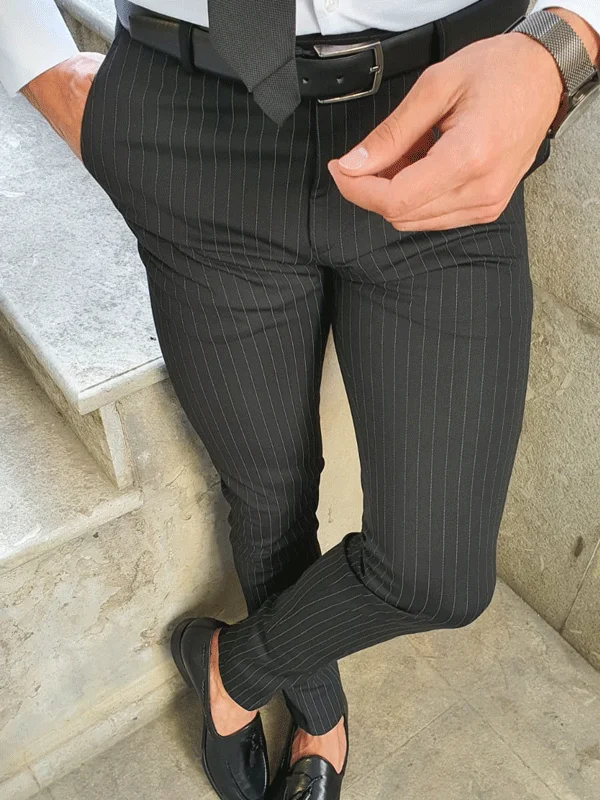 Oakland Black Slim Fit Pinstripe Pants