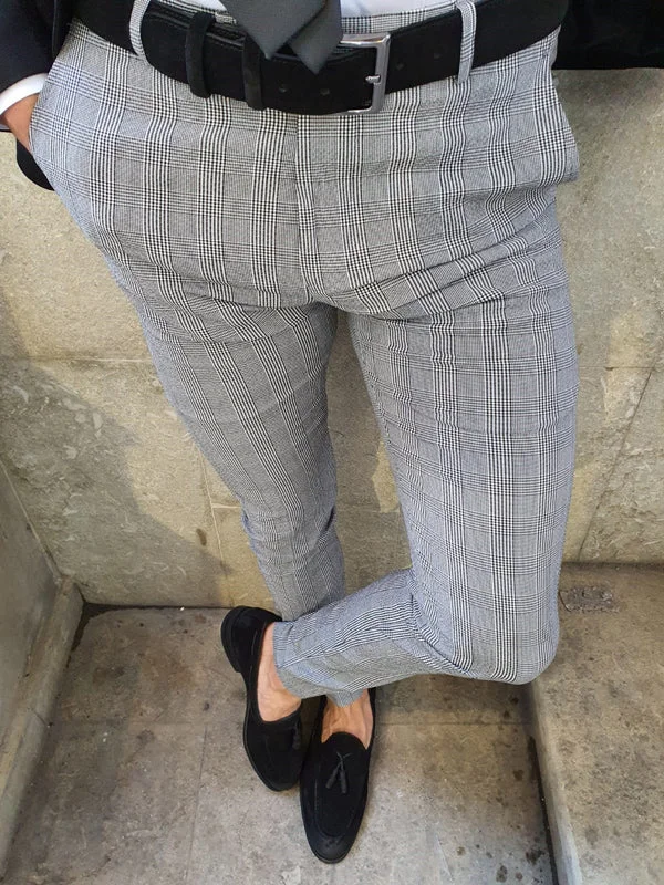 Shelton Black Slim Fit Plaid Pants